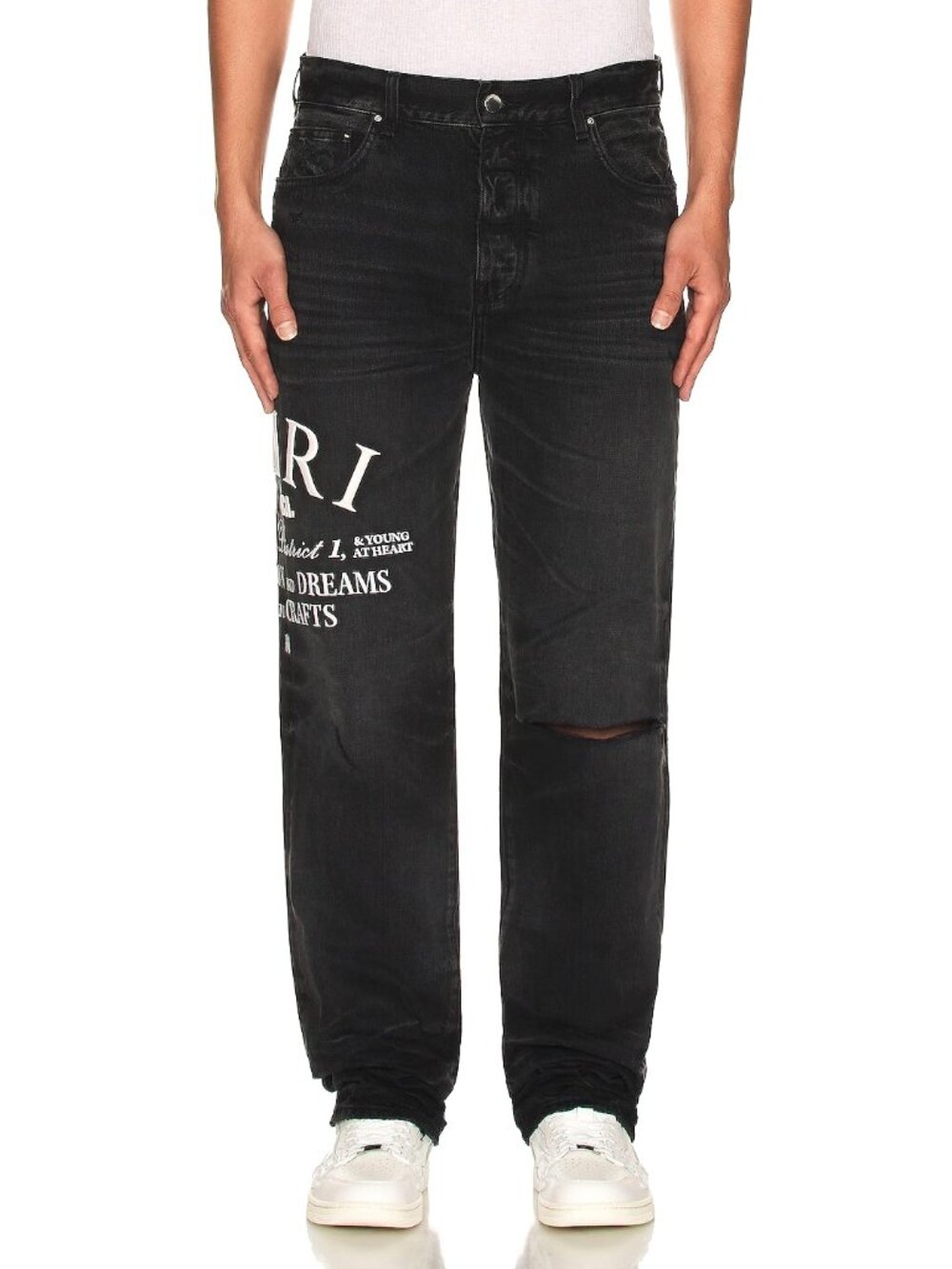 AMIRI Men's Arts District Straight Embroidered Distressed Jeans Black Size 32